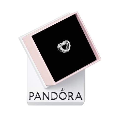 PANDORA Beaded Open Heart Charm - Romantic Heart Jewelry Gift with Gift Box - Textured Beaded Silhouette - Compatible with PANDORA Moments Bracelets - Sterling Silver