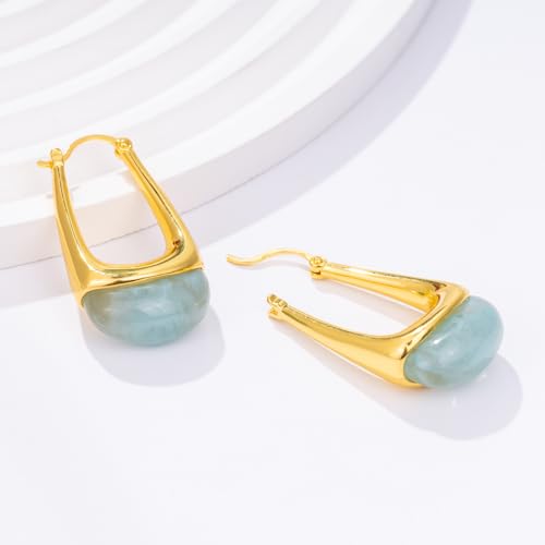 Acrylic Gold Hoop Earrings Chunky Statement Dangle Drop Huggie Earring Colorful Resin Jewelry for Women - color: Teal
