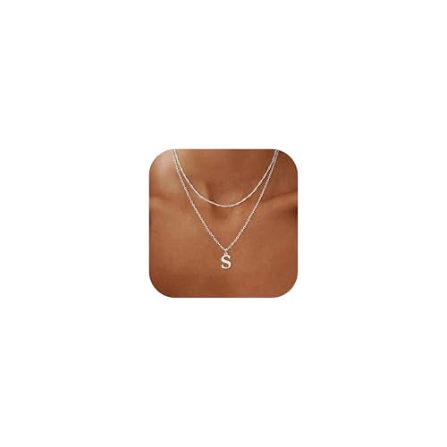 14K Gold Plated Initial Necklaces for Women Dainty Layered Letter Pendant Necklace Cute Choker Necklace Gift Trendy Stuff Personalized Jewelry Stack for Women Her - color: Silver, style: S