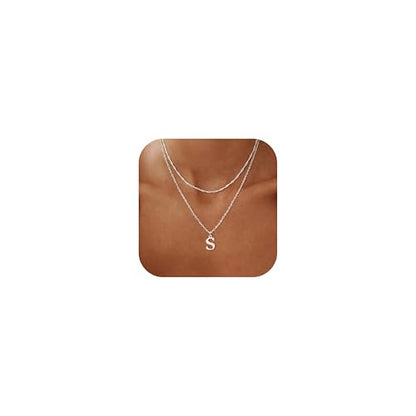 14K Gold Plated Initial Necklaces for Women Dainty Layered Letter Pendant Necklace Cute Choker Necklace Gift Trendy Stuff Personalized Jewelry Stack for Women Her - color: Silver, style: S