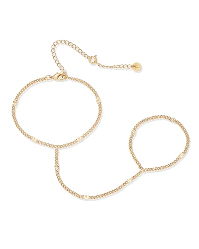 PAVOI Hand Chain Bracelet for Women, 14K Gold Plated Adjustable Ring Chain | Hand Chain Bracelet, Ring Bracelet Hand Chain, Arm & Body Jewelry - style: Crimp Chain