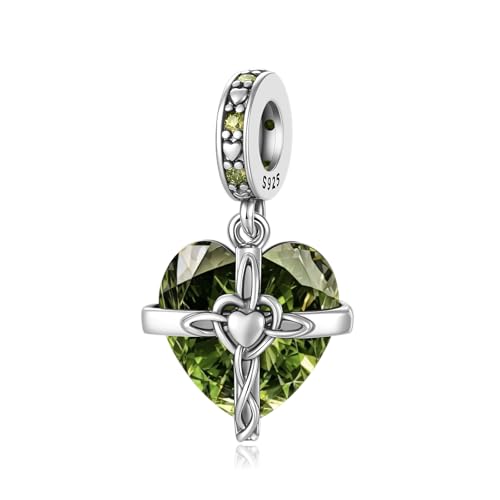 LNQOBU Birthstone Charm for Bracelets,925 Sterling Silve Heart Dangle Charms for Pandora Bracelets - color: H-August