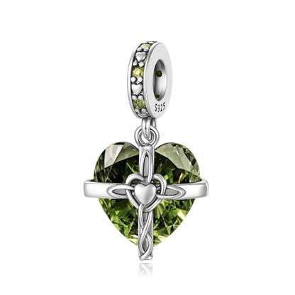 LNQOBU Birthstone Charm for Bracelets,925 Sterling Silve Heart Dangle Charms for Pandora Bracelets - color: H-August