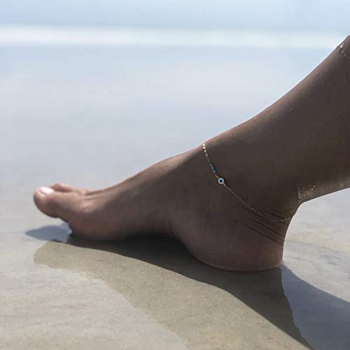 MEVECCO Anklet for Women Gold Chain 14K Gold Plated Dainty Boho Beach Summer Simple Foot Jewelry Ankle Bracelet - style: Evil Eye