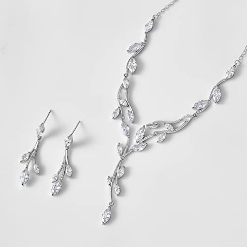 SWEETV Jewelry Set for Women, Cubic Zirconia Marquise Vine Cluster Bridal Earrings and Necklace Set, Bridal Jewelry Set for Wedding Prom - color: 01. Silver