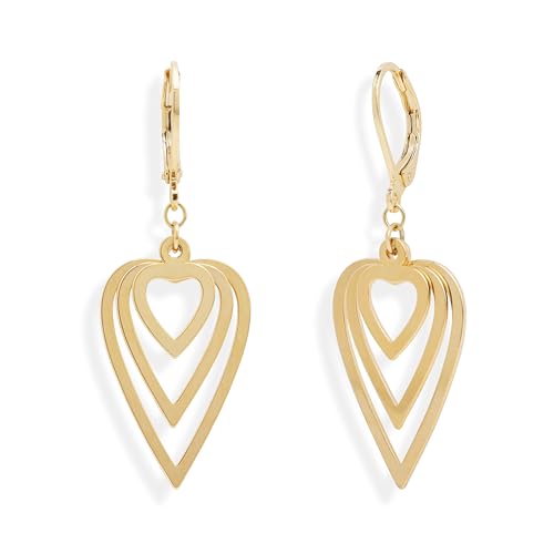 Jean Beau Drop Hoop Earrings for Women, Fasion Jewelry Gift - color: Gold Hearts