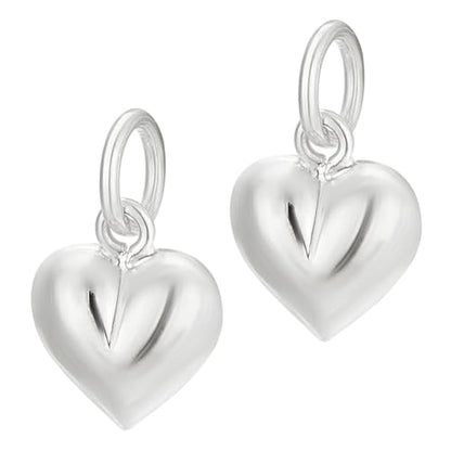 PH PandaHall 2pcs 925 Sterling Silver Charms Puffed Heart Pendants 3D Heart Dangle Pendant for Women Necklace Bracelet Jewelry Making DIY Crafts Mother's Day, 4.2mm Hole - size: 10.5x9x5mm