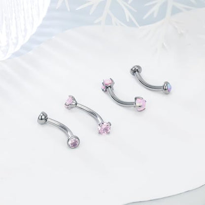 16g Rook Piercing Jewelry Titanium Internally Threaded Opal CZ Curved Barbell Eyebrow Tragus Helix Conch Lobe Labret Earrings Lip Rings Body Piercing Jewelry For Women Men 6mm 8mm 10mm - color: Pink Opal&CZ, size: 8mm