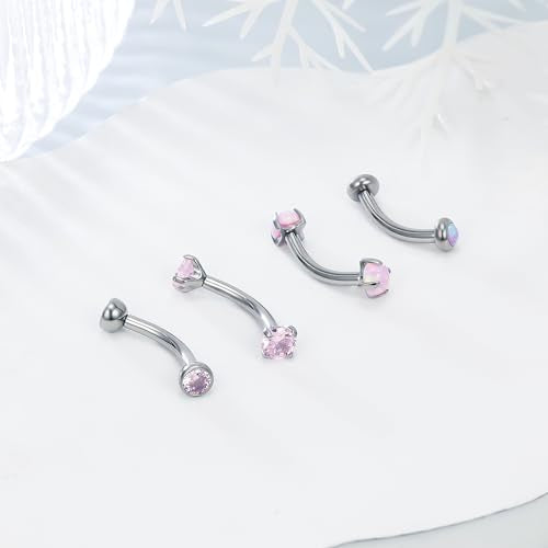 16g Rook Piercing Jewelry Titanium Internally Threaded Opal CZ Curved Barbell Eyebrow Tragus Helix Conch Lobe Labret Earrings Lip Rings Body Piercing Jewelry For Women Men 6mm 8mm 10mm - color: Pink Opal&CZ, size: 6mm