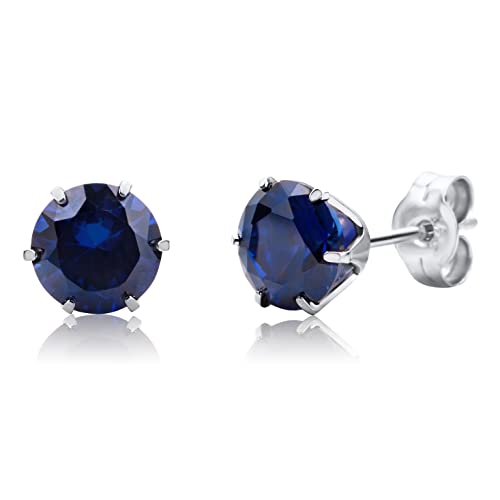 Orovi Round 14K Gold Earrings for Women in Solid 14K White Gold 585/14K Yellow Gold 585 with Ruby/Sapphire/Zirconia/Emerald Gemstones, Stud Earrings For Women,Women's Jewelry Delivered in Jewelry Box - color: 14K White Gold/ Sapphire