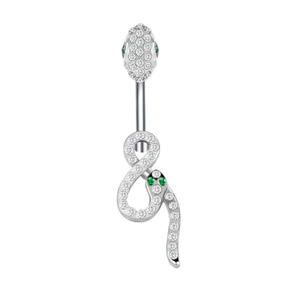 14G Surgical Stainless Steel Dangle Belly Button Rings for Women Belly Ring Dangling Piercing Jewelry CZ Snake lizard Skull Spider bat Halloween Party Punk Rock - style: White zirconium green eyed snake shape