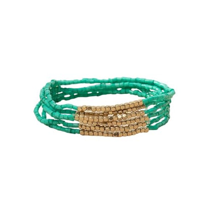 Boho Stackable Seed Beaded Bracelet Set for Women Colorful Multilayered Gold Beads Stretch Bracelets Summer Beach Bohemian Jewelry Gift - color: Green