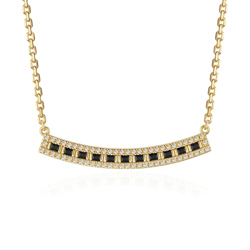 Fettero Dainty 14K Gold Plated Cubic Zirconia Necklaces for Women, Simple Bar Pendant Necklace, Mix-color Rainbow Jewelry Gold Necklace for Women Trendy Gifts - style: Smile Bar