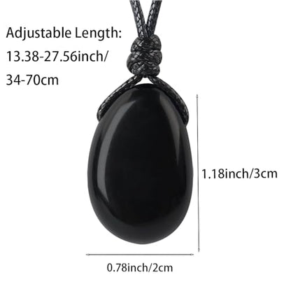 Natural Gemstone Pendant Necklace Healing Crystal Stone Choker Necklace Adjustable Waxed Black Rope for Men - color: 2pcs(Green Aventurine+Black Obsidian)