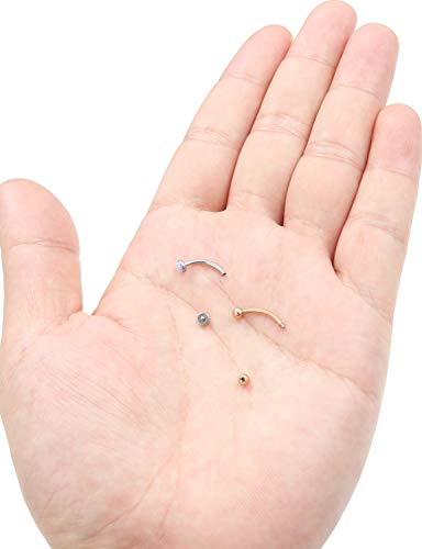 Jenxnjsjo 16g 8/10mm Eyebrow/Rook/Snug/Vertical-Labret/VCH/Snake-Eyes/Anti-Tragus/Cartilage/Daith/Belly-Button/Bridge/Hood/Surface Curved Barbell Piercing Jewelry for Women Men - color: Opal-B / Glitter / Ball, size: 10mm