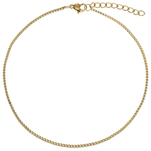 Gold Stainless Steel Anklet Chain for Women Adjustable Ankle Bracelet Fashionable Simple Design, Round mold chain - color: Gold+ Box Chain, size: 22+3cm
