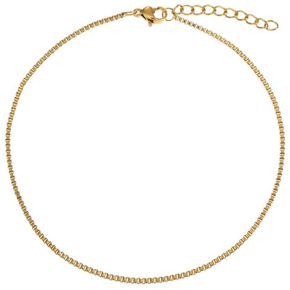 Gold Stainless Steel Anklet Chain for Women Adjustable Ankle Bracelet Fashionable Simple Design, Round mold chain - color: Gold+ Box Chain, size: 22+3cm