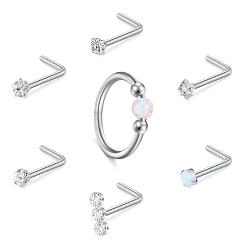 Briana Williams 18G 20G Nose Rings for Women Nose Piercings Nose Rings Hoops Nose Studs Surgical Steel Nose Ring Silver Gold Nose Piercing Jewelry - color: D2 -18g, silver