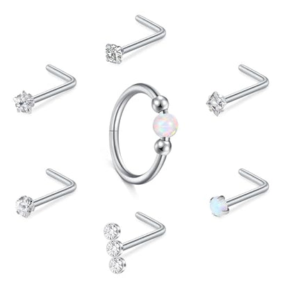 Briana Williams 18G 20G Nose Rings for Women Nose Piercings Nose Rings Hoops Nose Studs Surgical Steel Nose Ring Silver Gold Nose Piercing Jewelry - color: D2 -18g, silver