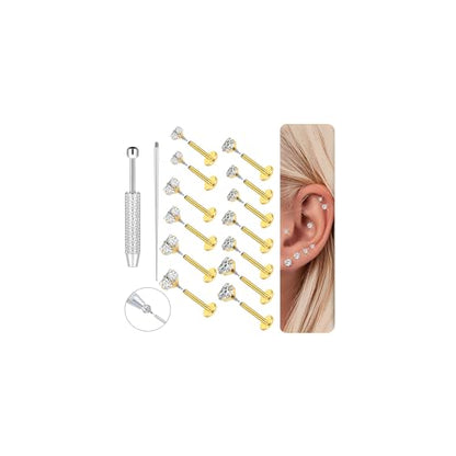 18G 16G Hypoallergenic Surgical Stainless Steel Internal Thread Tragus Labret Cartilage CZ Stud Piercing Jewelry Helix Cartilage Conch Nose Lip Labret Medusa Piercingenic Be Equipped With Piercing Ball Grabber Tool Flat Back Stud Earrings for Women Men -