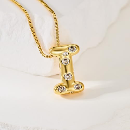 Cicy Bell Initial Necklace for Women 14k Gold Plated | Cubic Zirconia, Trendy, Personalized, Dainty Letter Pendant - color: I-Gold