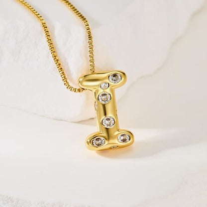 Cicy Bell Initial Necklace for Women 14k Gold Plated | Cubic Zirconia, Trendy, Personalized, Dainty Letter Pendant - color: I-Gold