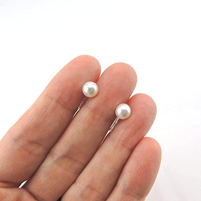Round Simulated Shell Pearl Invisible Clip-On Earrings for Non-Pierced Ears (6mm, White)
