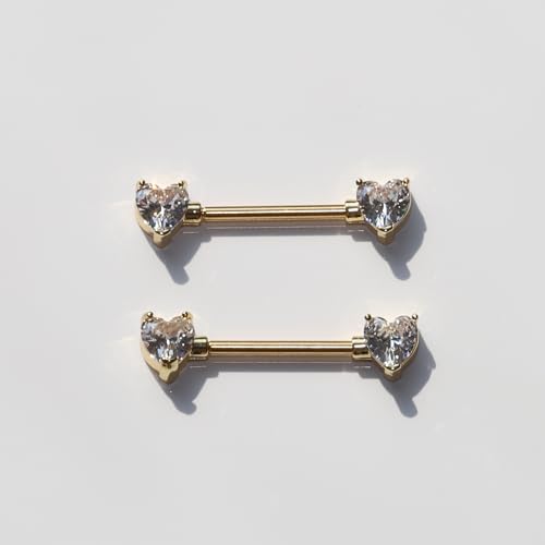 BSJ4U Nipple Piercing Jewelry 14G Stainless Steel Nipple Rings for Women Heart Butterfly Flower Bow Nipple Barbells - color: Gold Clear CZ Nipple Piercing Jewelry