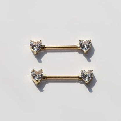 BSJ4U Nipple Piercing Jewelry 14G Stainless Steel Nipple Rings for Women Heart Butterfly Flower Bow Nipple Barbells - color: Gold Clear CZ Nipple Piercing Jewelry