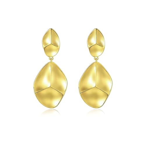 Large Geometric Drop Dangle Earrings for Women Pearl Teardrop Disc Rectangle Oval Fishtail Shell Shaped Textured Dangle Studs Earrings for Women - color: Gold-Irregular