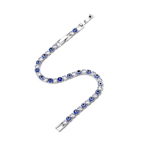 Evil Eye Bracelets for Women 18K Gold and Silver Filled with 4MM Cubic Zirconia Tennis Bracelet Evil Eye Jewelry - color: White Gold