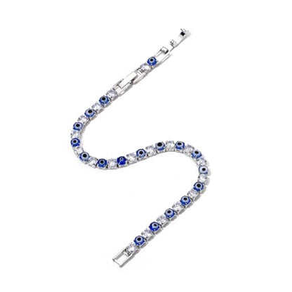 Evil Eye Bracelets for Women 18K Gold and Silver Filled with 4MM Cubic Zirconia Tennis Bracelet Evil Eye Jewelry - color: White Gold