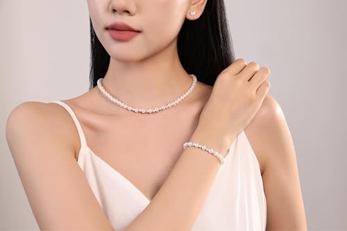6mm Pearl Jewelry Set for Women & Girls, Necklace Bracelet Earrings | Sparkling Rhinestone Detail, Faux Pearl Set, Prom Gift - style: 16 inches white