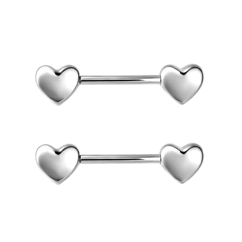 HQLA 14G Dainty CZ Love Heart Nipple Rings Tongue Ring Surgical Steel Nipple rings Piercing Women Barbells 2Pcs 25/8"(16mm) - style: Silver Heart
