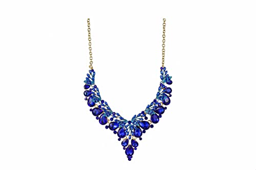 Jewelry Set for Women, Statement Necklace Dangle Earrings Bracelet Ring, White/KC Gold Plated Jewelry Set with Rhinestone Pearl Crystal Wedding Party Jewelry for Bridal Bridesmaid - color: Blue-Gold Plated