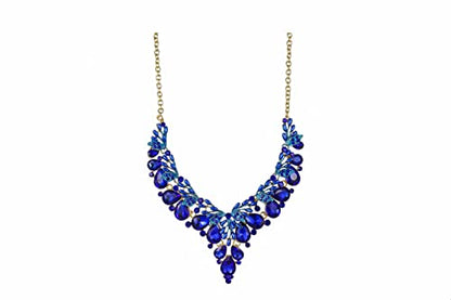 Jewelry Set for Women, Statement Necklace Dangle Earrings Bracelet Ring, White/KC Gold Plated Jewelry Set with Rhinestone Pearl Crystal Wedding Party Jewelry for Bridal Bridesmaid - color: Blue-Gold Plated