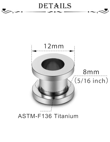 Astm F136 Titanium Ear Gauges Screw Fit Flesh Tunnels Plugs Gauges Earring Expander Stretcher Ear Tunnels For Ears 10G 8G 6G 4G 2G 0G 00G Plug Earrings Body Piercing Jewelry For Women Men - color: 0G Tunnels