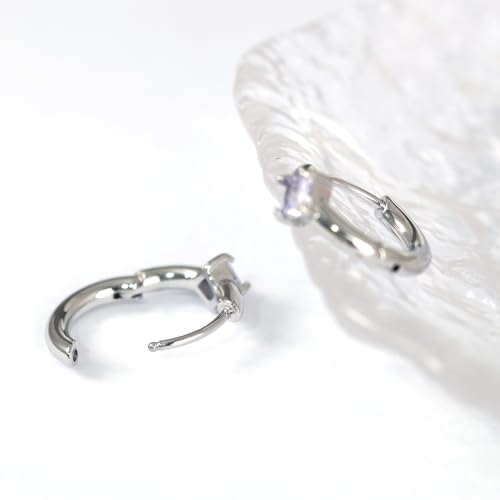 316L Surgical Steel Birthstone Hoop Earrings for Women | Lightweight, 5A Cubic Zirconia, Hypoallergenic, Lead & Nickel Free, 8mm Huggie Hoops - color: Silver: 06. June (Alexandrite)