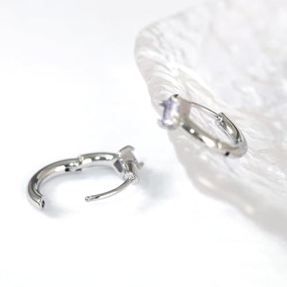 316L Surgical Steel Birthstone Hoop Earrings for Women | Lightweight, 5A Cubic Zirconia, Hypoallergenic, Lead & Nickel Free, 8mm Huggie Hoops - color: Silver: 06. June (Alexandrite)