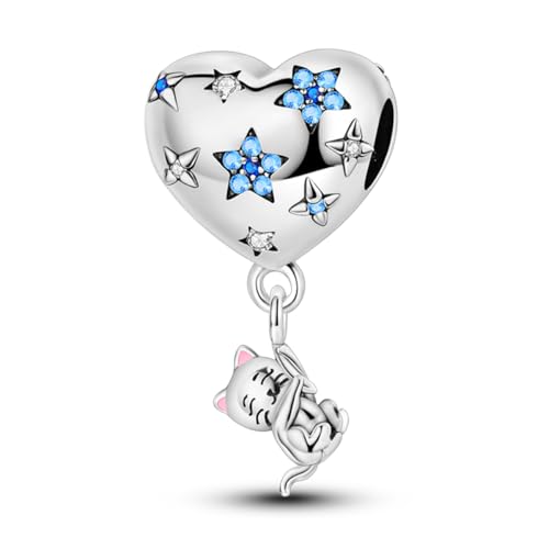 925 Sterling Silver Charms for Bracelets and Necklaces Lipstick and Perfume High Heels Dangle Pendants Heart Butterfly Bead Charms Halloween Christmas Gift for Womens - style: Heart Hot Air Balloon Cat Charm