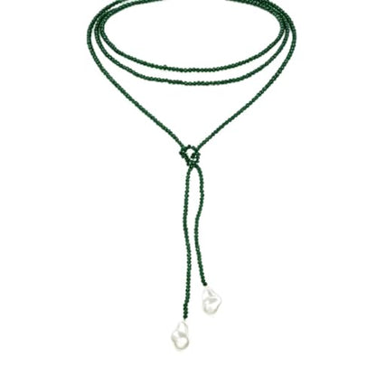 1 Piece Wrap Around Necklace Long Emerald Beaded Slip Tie Adjustable Black Beads Choker Baroque Y Shaped Long Pearl Drop Lariat Necklace for Women