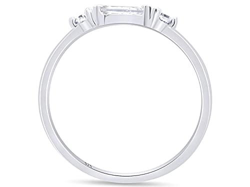 3 Stone Stackable Ring for Women with Birthstone And White Cubic Zircionia | Dainty Minimalist Ring In 14K Gold Over Sterling Silver - color: White Gold : Cubic Zirconia