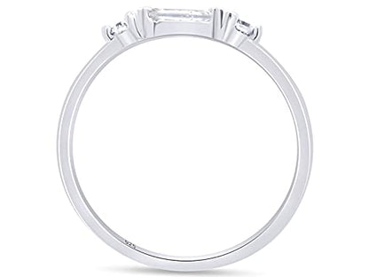 3 Stone Stackable Ring for Women with Birthstone And White Cubic Zircionia | Dainty Minimalist Ring In 14K Gold Over Sterling Silver - color: White Gold : Cubic Zirconia