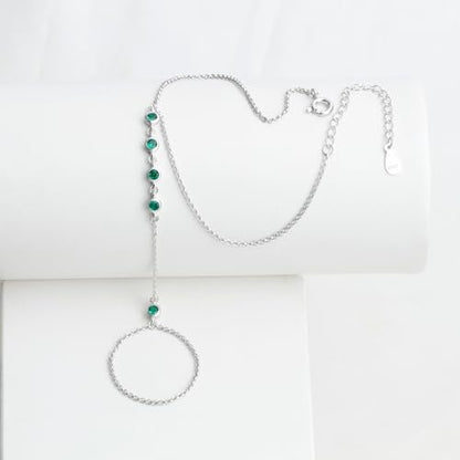 Kakikaki 925 Sterling Silver Finger Ring Bracelet Hand Chain for Women | Slave Bracelets 7" to 9" Adjustable - color: Silver, style: 5 Emerald