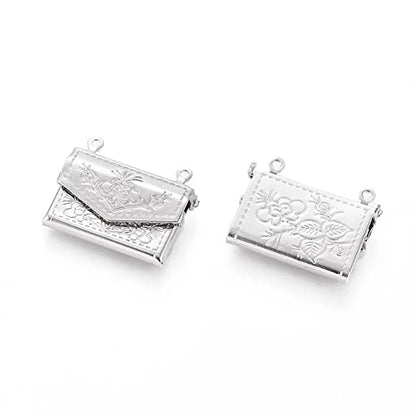 Beadthoven 20pcs Fashion Handbag Shaped Locket Pendants Platinum Brass Photo Frame Charms Photo Holder Memory Locket Pendants for DIY Necklace Jewelry Making - color: Platinum-Bag Shape