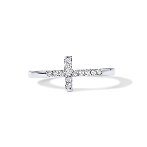 PAVOI 14K Gold Plated Cubic Zirconia Cross Ring for Women - Eternity Promise Ring for Her - Infinity Religious Wedding Band - color: White Gold