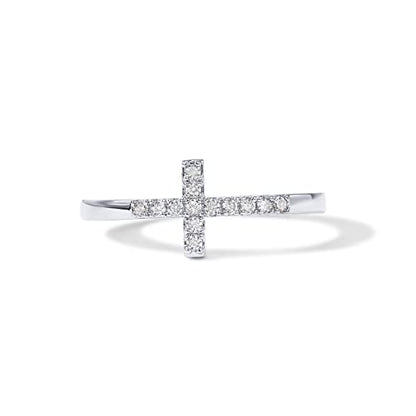 PAVOI 14K Gold Plated Cubic Zirconia Cross Ring for Women - Eternity Promise Ring for Her - Infinity Religious Wedding Band - color: White Gold