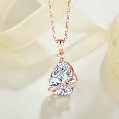 Birthstone Pendant Necklace 925 Sterling Silver Teardrop Jewelry for Women - color: Golden Rose