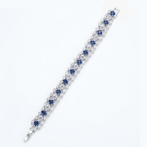 1PCS Bohemian Tennis Bracelet for Women, Golden Plated Copper Colorful Synthetic Zirconia, Elegant Jewelry for Anniversary - color: Blue