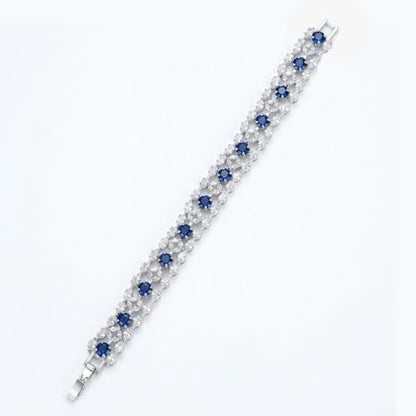 1PCS Bohemian Tennis Bracelet for Women, Golden Plated Copper Colorful Synthetic Zirconia, Elegant Jewelry for Anniversary - color: Blue